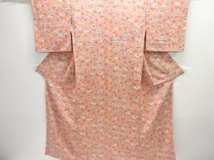 縮緬地　地紙に花鳥模様小紋着物